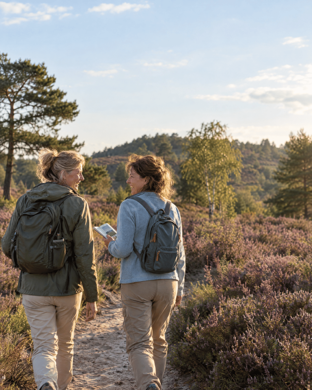 heuvelrug natuurwandel4daagse2027 wandelaars met routeboekje heide 2