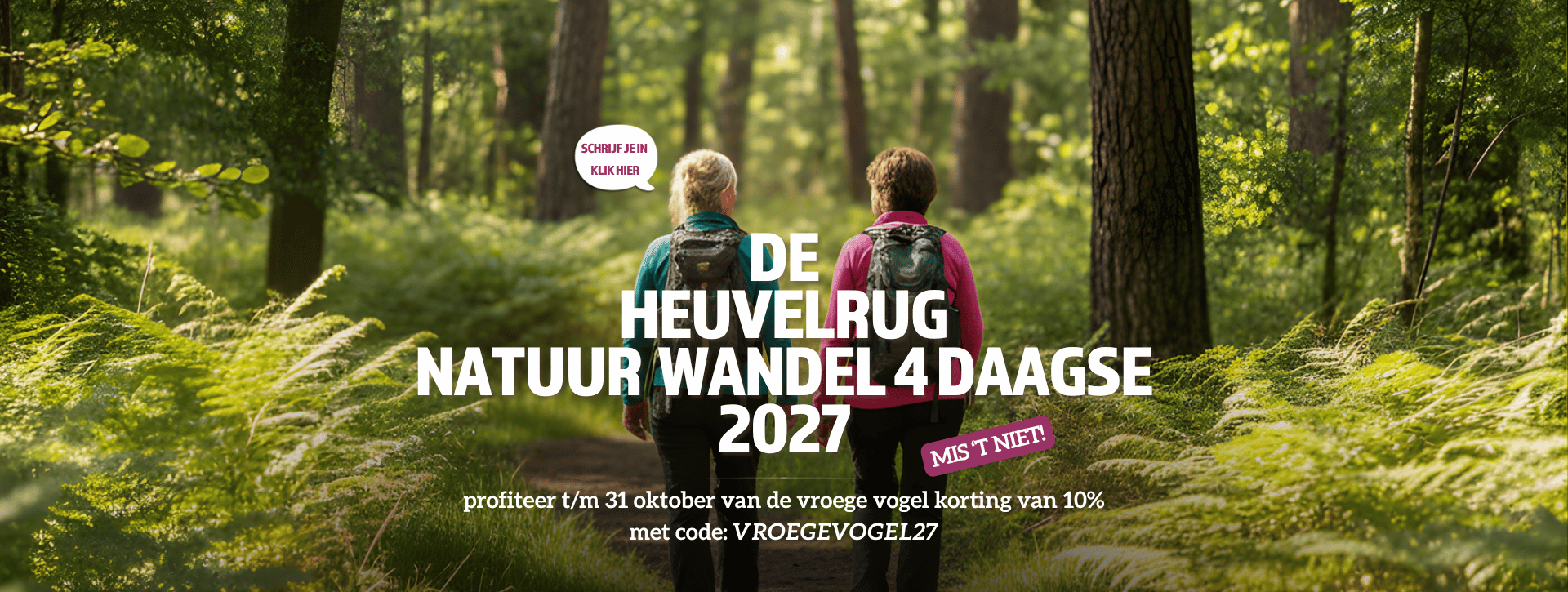 header Heuvelrug natuur wandel4daagse 2027 vroege vogel korting VROEGEVOGEL27